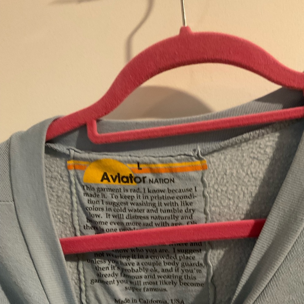Aviator Nation Light Blue Crewneck with Rainbow Logo - Picture 4 of 4